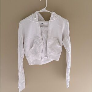 Hollister White Cropped Zip Hoodie